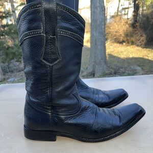LOS ALTOS BOOTS Black Genuine All-Over Elk Square Toe Cowboy Boots Size 9 EE